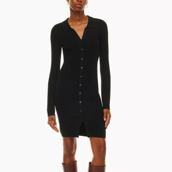 Aritzia Wilfred Cove button up long sleeve  midi sweater dress black size XL - Picture 1 of 10